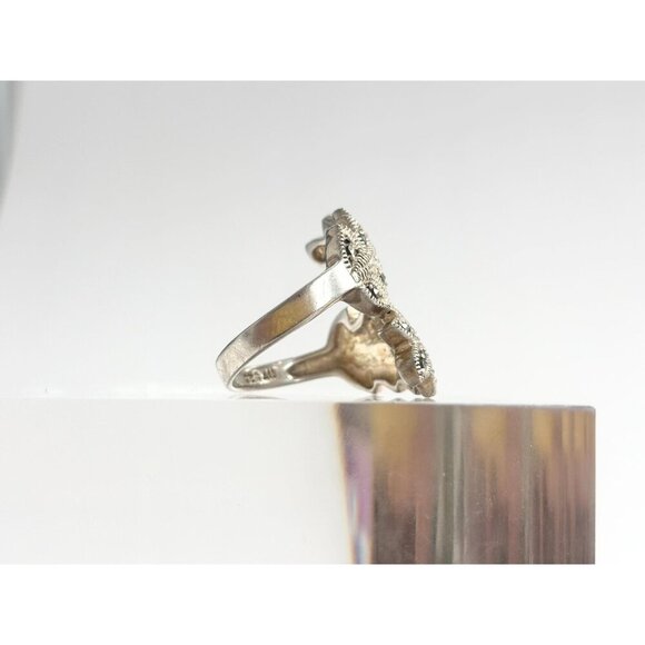 Art Deco Marcasite Foliage Bypass Shank Crossover Milgrain Vintage Ring - sz 7 - Picture 3 of 10